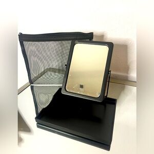 NWT Mary Kay Black Portable Foldable Travel Mirror & Stand Zippered Bag. 7 x 5